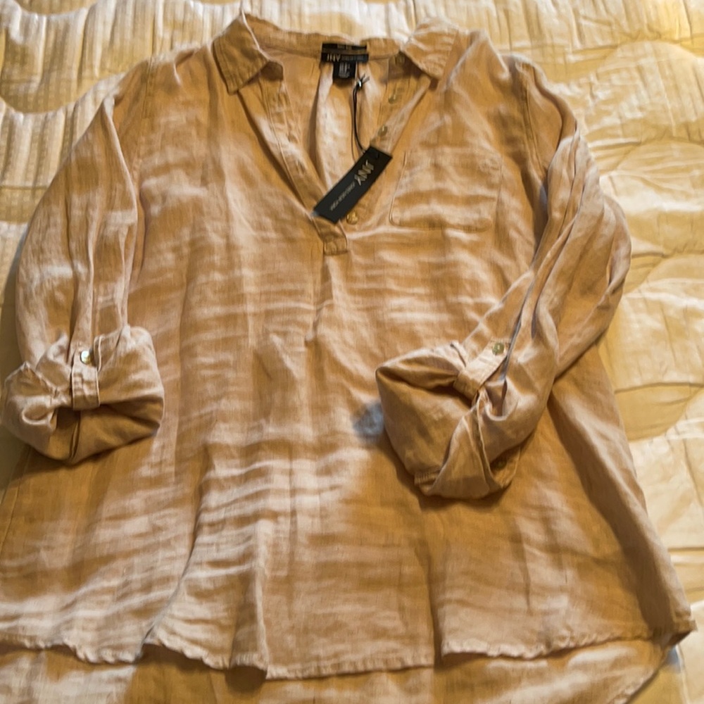 JNY Linen roll sleeve top